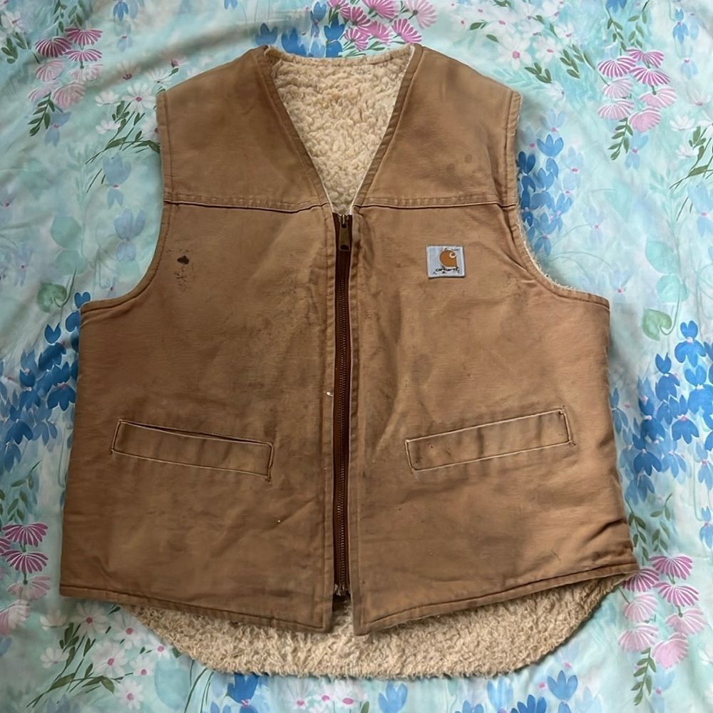 Carhartt Cream and Tan Workwear Vest with Warm Lining